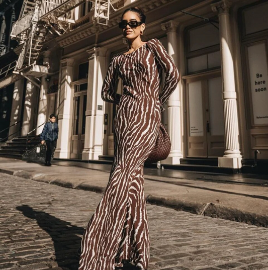 Aïsha™  Zebra print Maxi Jurk - Voeg een vleugje flair toe aan jouw garderobe! 🤎